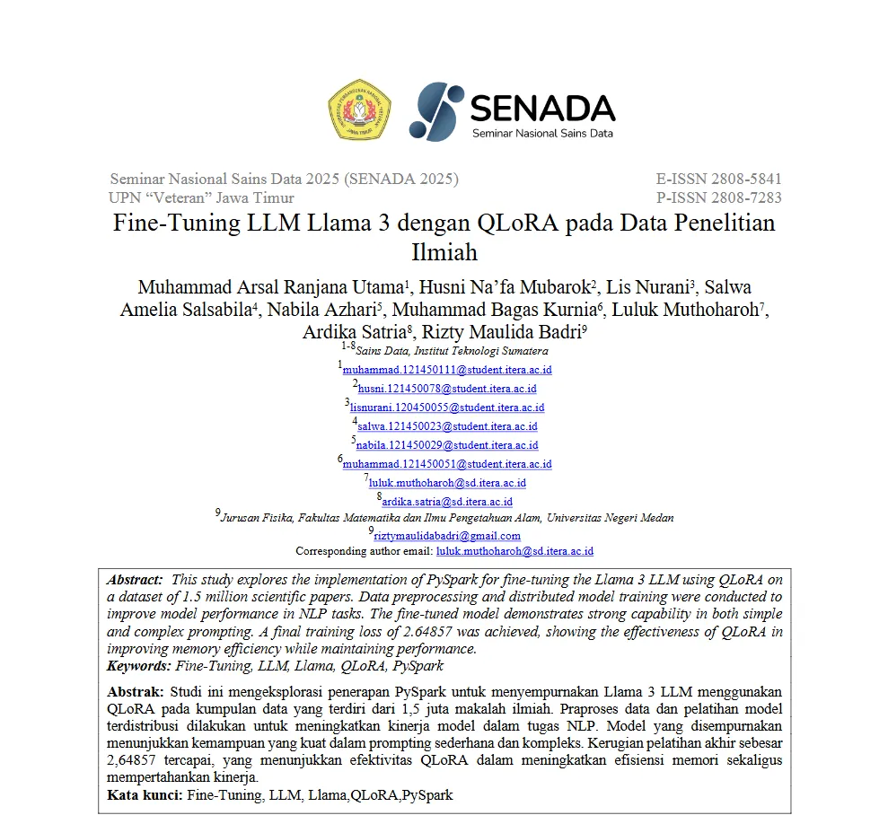 Fine-Tuning LLM Llama 3 dengan PySpark dan QLoRa pada Data Penelitian Ilmiah